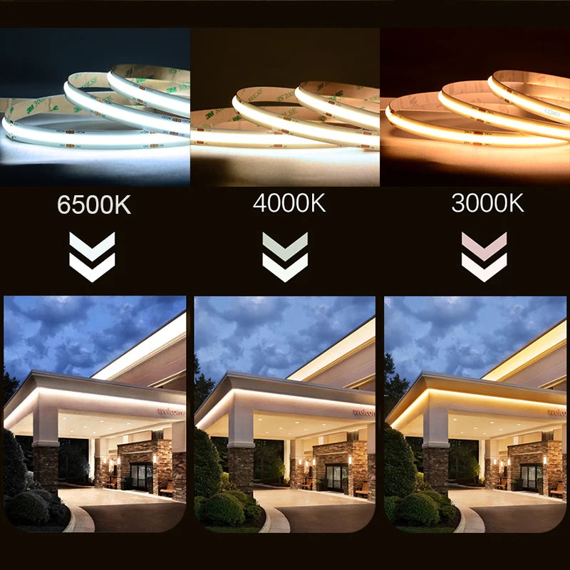 12V/24V COB LED Strip Light – High Density 480 LEDs/m

Bring even and elegant lighting to your spaces with our high-quality COB LED strip. With 480 LEDs per meter, it diffuses a continuous light without visible dots, ideal for a modern and warm look.